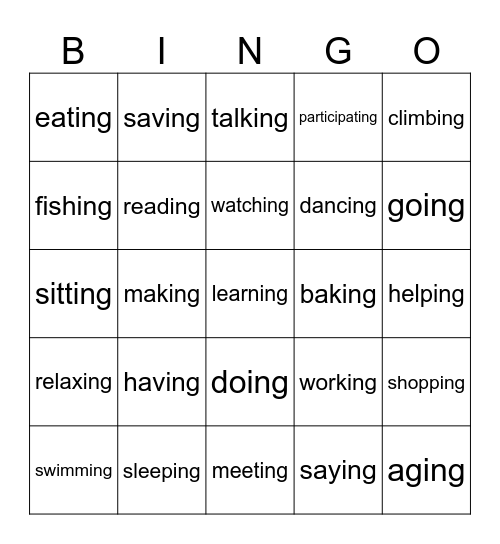 GERUNDS Bingo Card