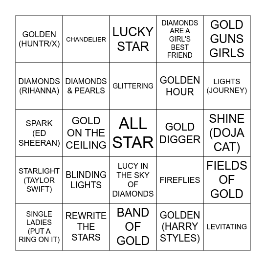 SPARKLING & SHINY Bingo Card