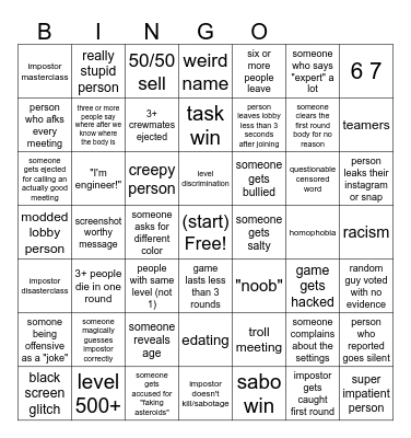 Among Us Bingo but bigger Bingo Card