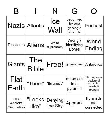 Archeology Conspiracy Bingo Card