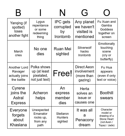 HONKBINGO 3.7 Bingo Card