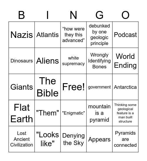 Archeology Conspiracy Bingo Card