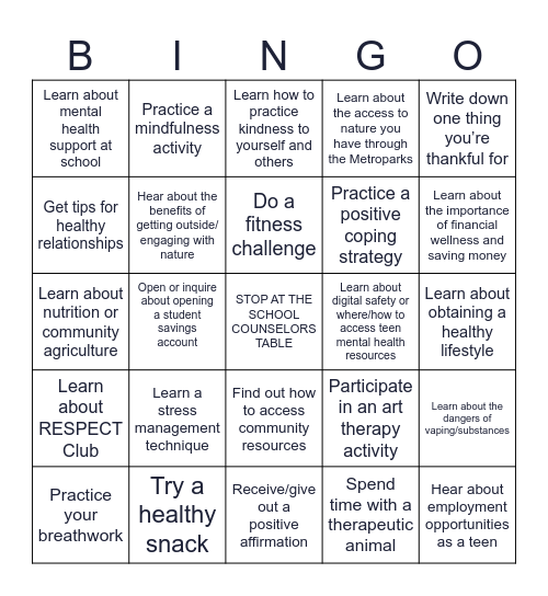 SHUFFLE Bingo Card