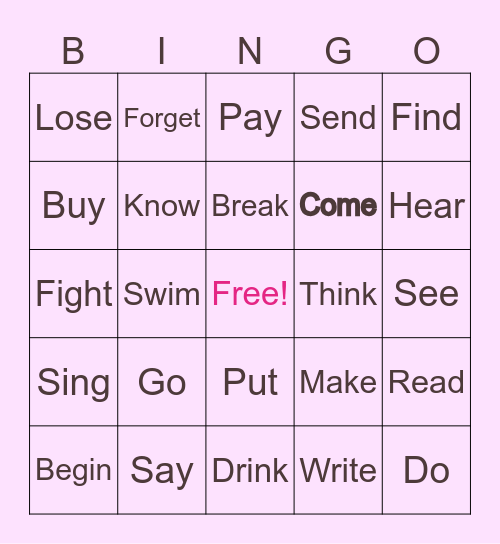 Past participle of Verbs Bingo Card