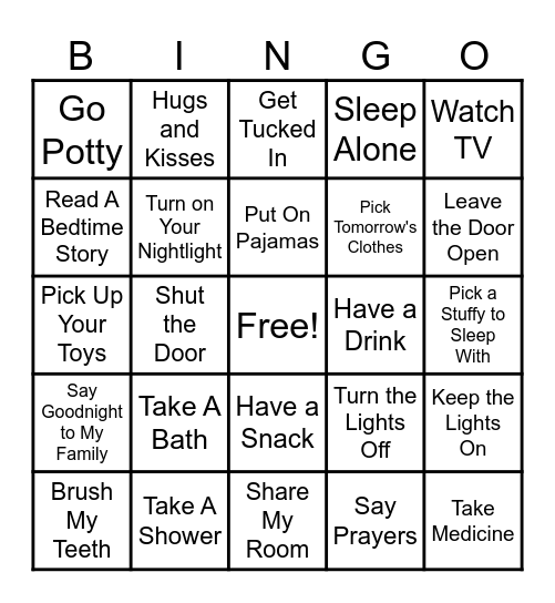 Bedtime Bingo Card
