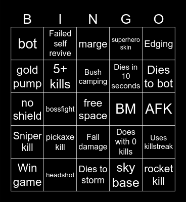 fortnite bingo Card