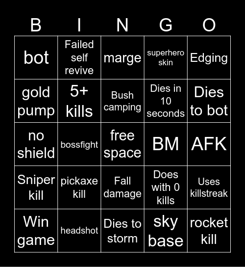 fortnite bingo Card