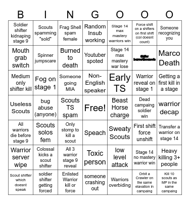 Freedom War Bingo Card