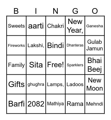 DIWALI Bingo Card