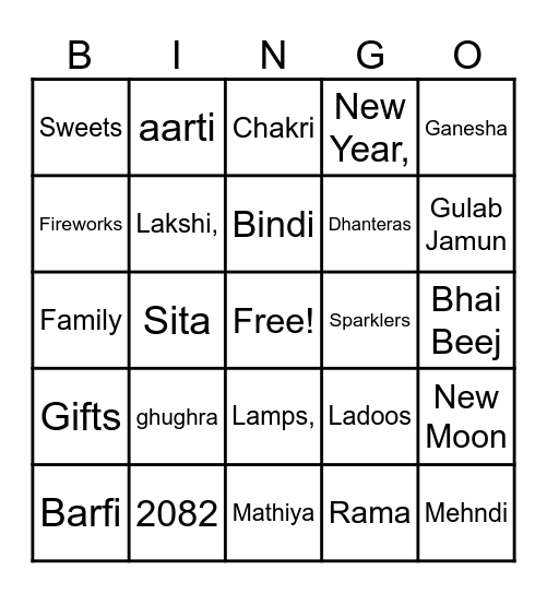 DIWALI Bingo Card