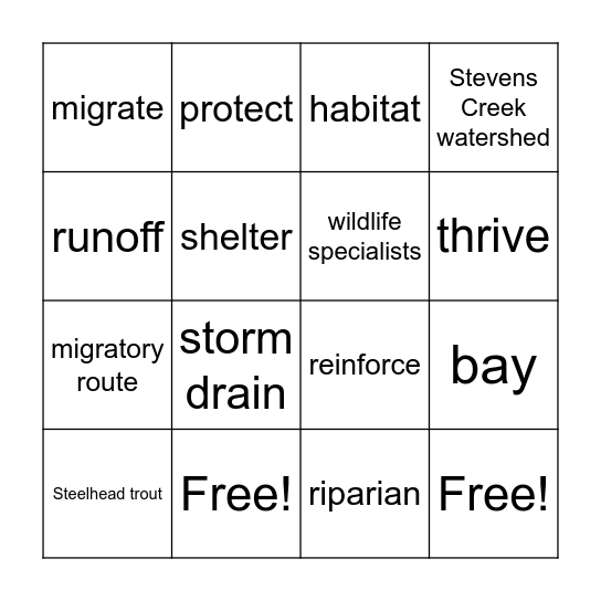 McClellan Ranch vocab - Nov. 6, 2025 Bingo Card