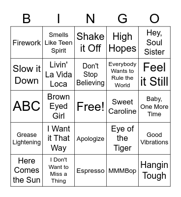 Name That Song Bingo Card