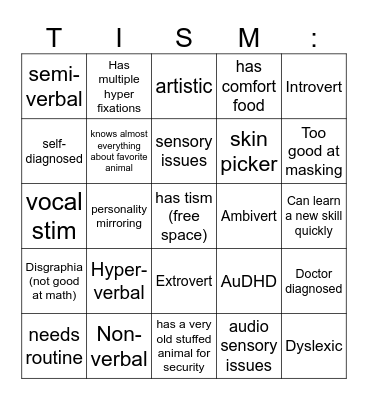Autism Bingo Card