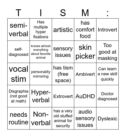Autism Bingo Card