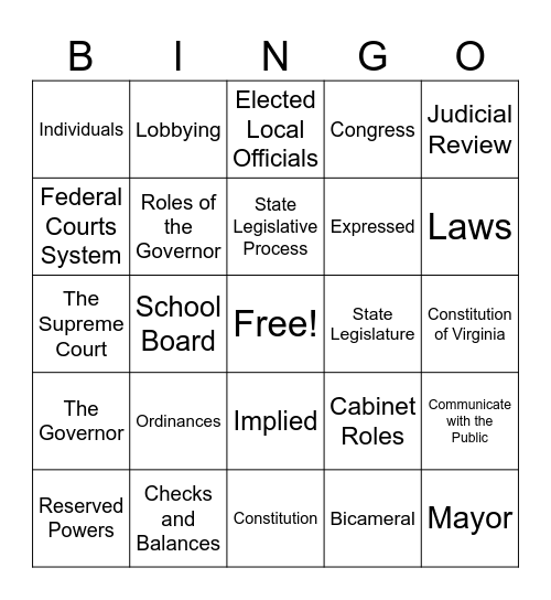 Citizenship and Civic Life Bingo Card
