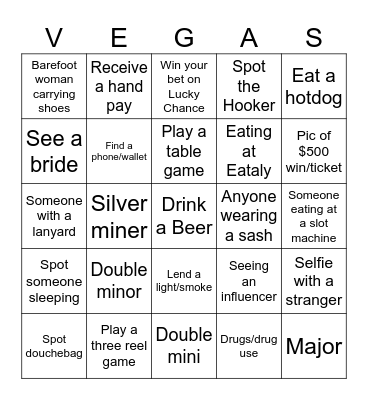 Vegas November 2025 Bingo Card