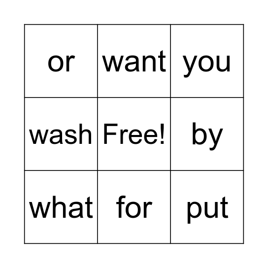 Heart Words Bingo Card