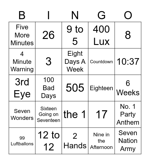 Numerology Bingo Card