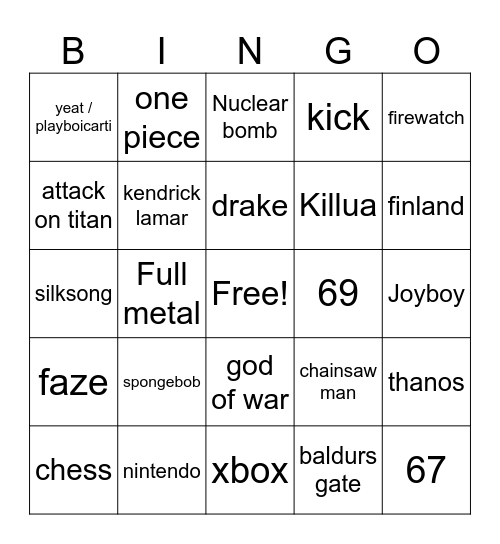 infinite craft Bingo Card