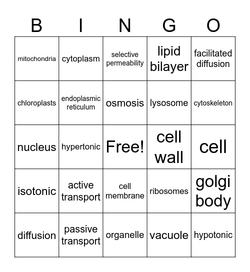 Cells Bingo Card