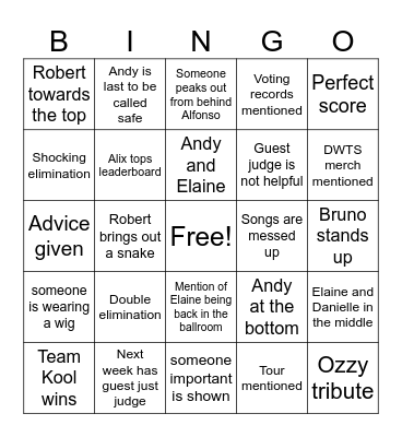 Rock N Roll Bingo Card