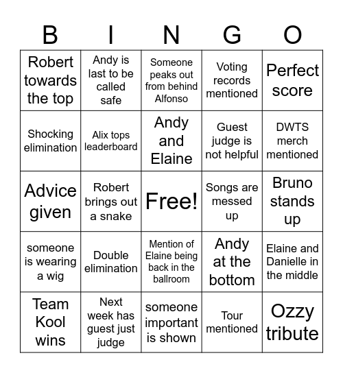 Rock N Roll Bingo Card