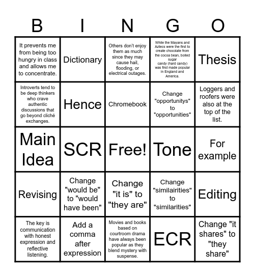 2NW Mid-Nine Review Bingo Card