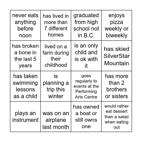 FIND A PERSON THAT...put their name in the box Bingo Card