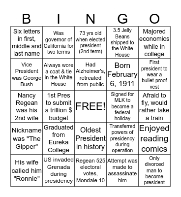 Ronald Wilson Reagan Bingo Card
