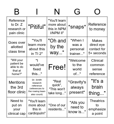 Dr. Q Lecture Bingo Card