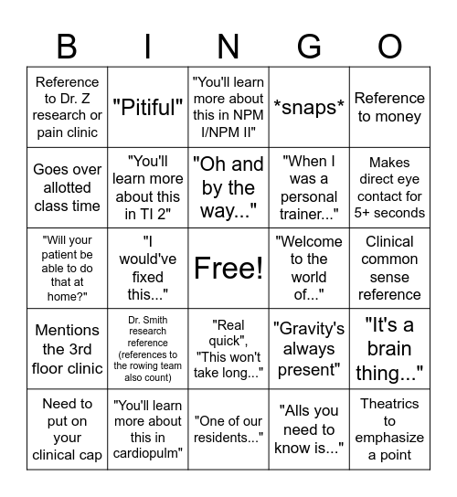 Dr. Q Lecture Bingo Card