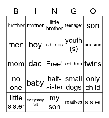 La Familia Bingo Card