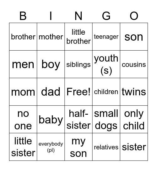 La Familia Bingo Card