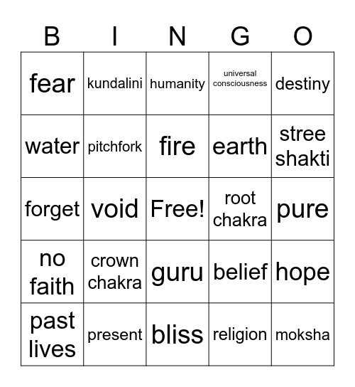 Meditation Bingo Card