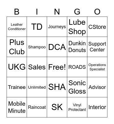 Delta Sonic Bingo Card