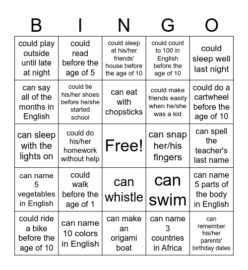Untitled Bingo Card