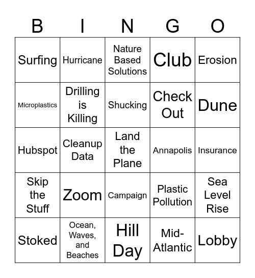 Surfrider Mid-Atlantic Conference Bingo Card