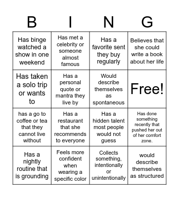 Social Bingo Card
