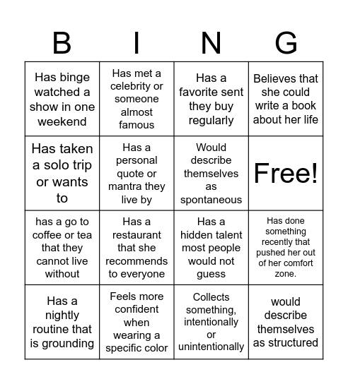 Social Bingo Card