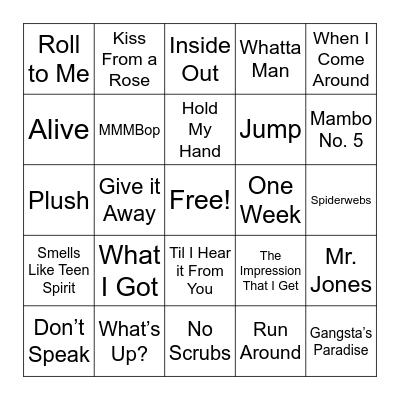 “Now That’s What I Call Bingo: The 90s” Bingo Card