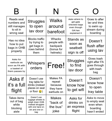 Airline IQ 🤦🏻‍♀️ Bingo Card