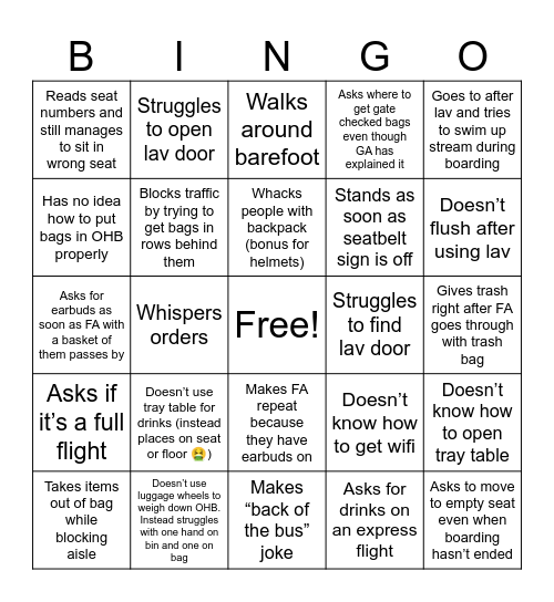Airline IQ 🤦🏻‍♀️ Bingo Card