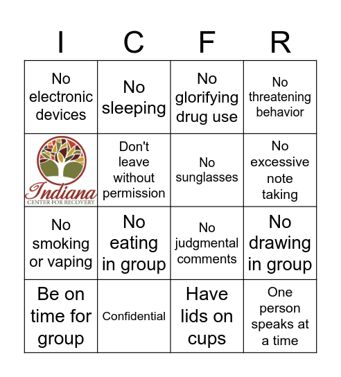 ICFR Group Rule Bingo Card