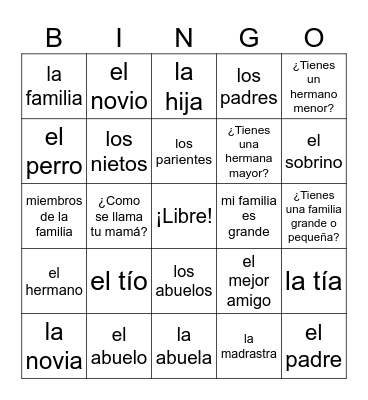 La Familia Bingo Card