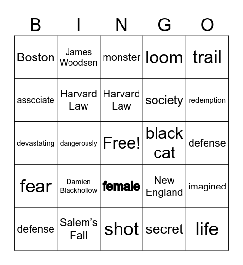 SALEM'S FALL Bingo Card