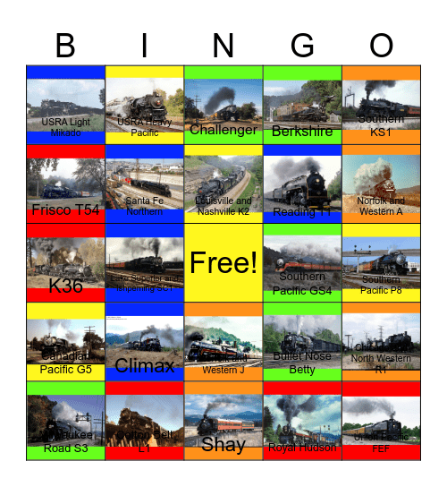 Steam Railroads in the U.S.A and Canada Bingo Card