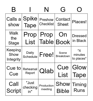 Stage Manager Job Bingo Card