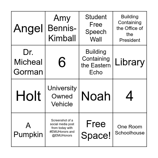 Campus Scavenger Hunt Bingo Card