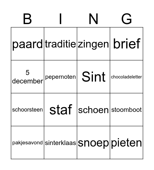 Sinterklaasbingo Card