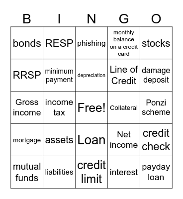 Financial Terms Bingo Card
